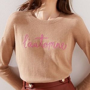 NWT LOFT Women's Pink and Tan Embroidered Sweater